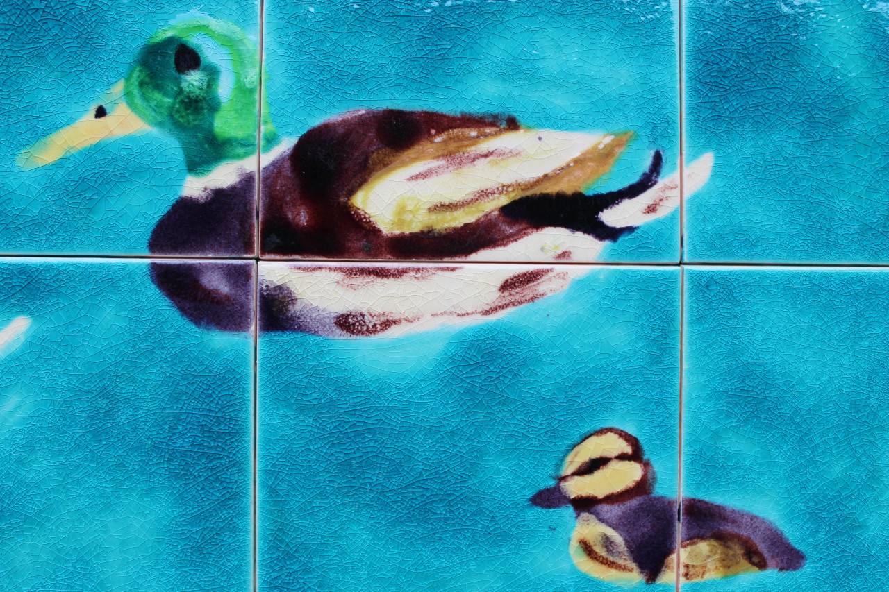 Mallard & duckling hand made tile splashback