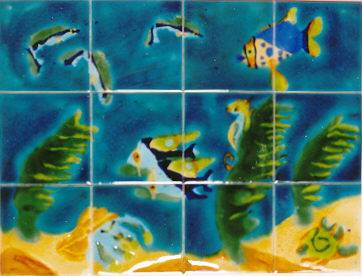 Seascape Panel of hand-painted tiles