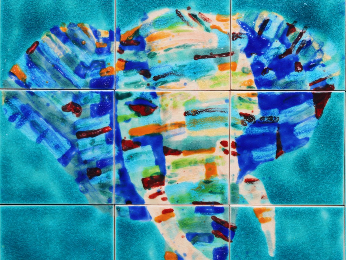 bespoke Elephant whole mural B .Ryves handmade bespoke Elephant tile splashback