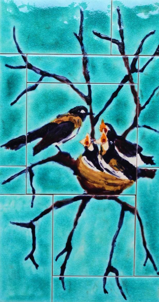 Hand made bespoke Bird art tile mural