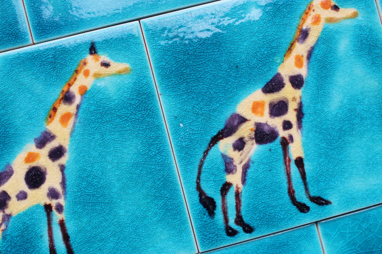 bespoke Giraffes B.Ryves Decorative Giraffe hand painted art picture tiles
