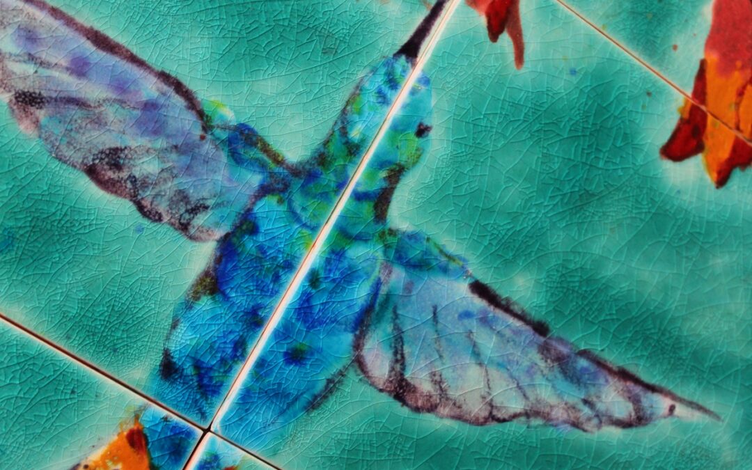 Beautiful hand painted Hummingbird art tile splashback …