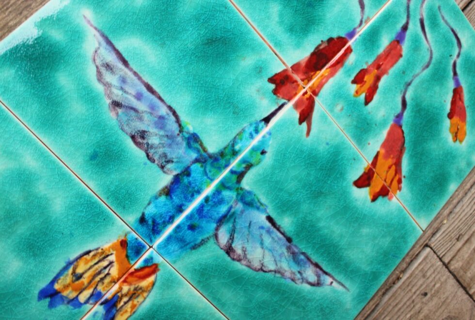 Hummingbird Tile Inlay Custom made, special commission tiles .. completely unique for you ...