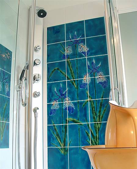 Custom designed panel of Irises on 20x20cm tiles