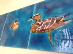 Custom hand-painted panel of 4 tiles with a Ducks & Ducklings