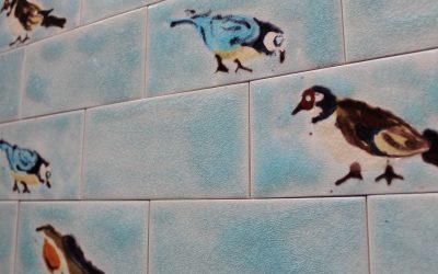 Our unique , hand decorated British Bird metro kitchen tiles