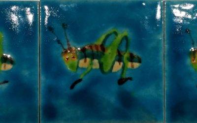 Latest design – chirpy Grasshoppers, full of character and colour!
