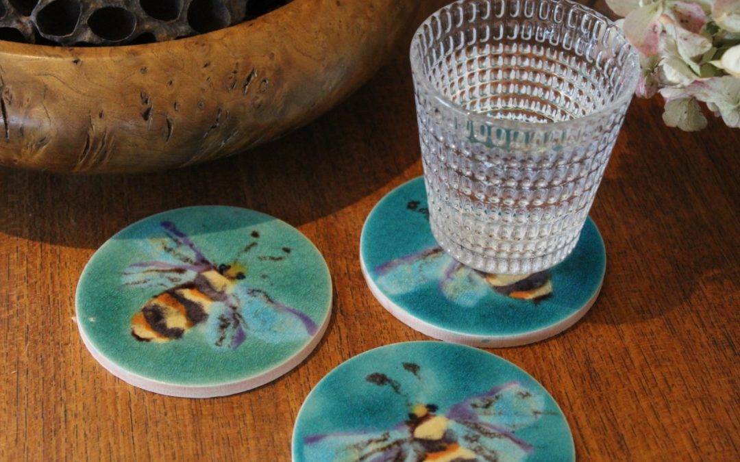 Hand made Bee tile coasters