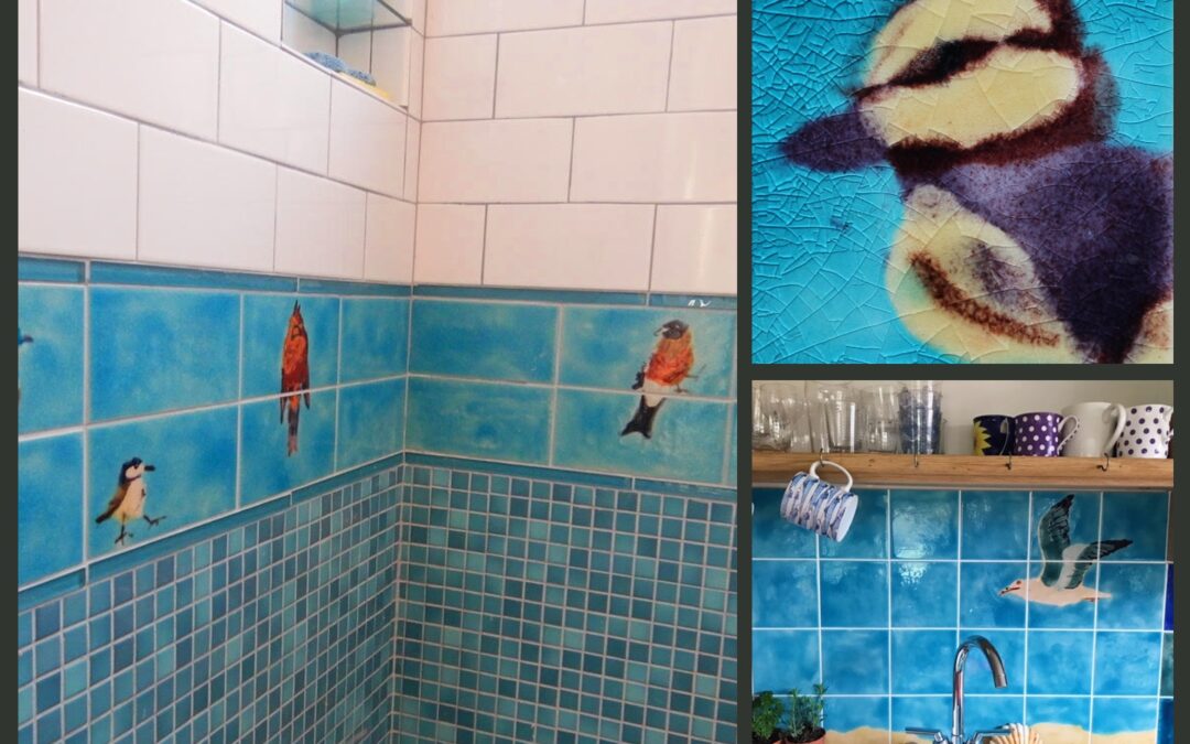hand decorated art Bird tiles for kitchen s& bathrooms