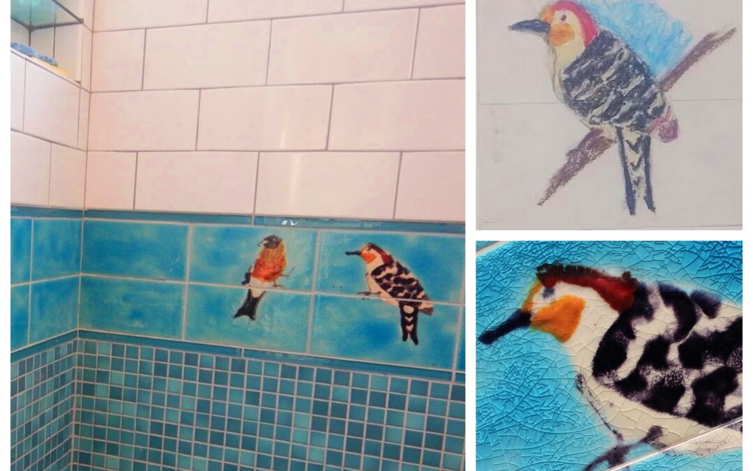 custom made artisan Bird splashback bathroom tiles