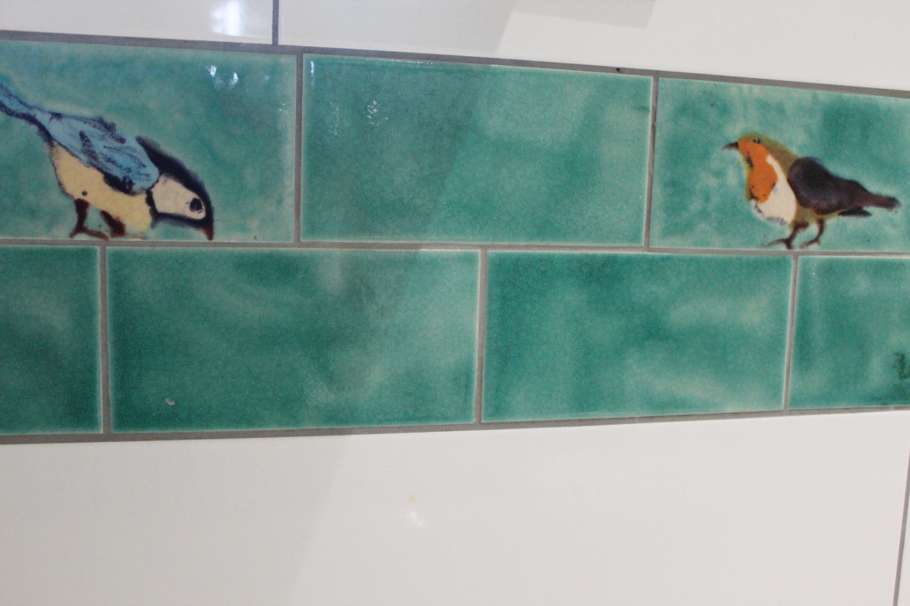 Bird tiles used in bathroom shower wall