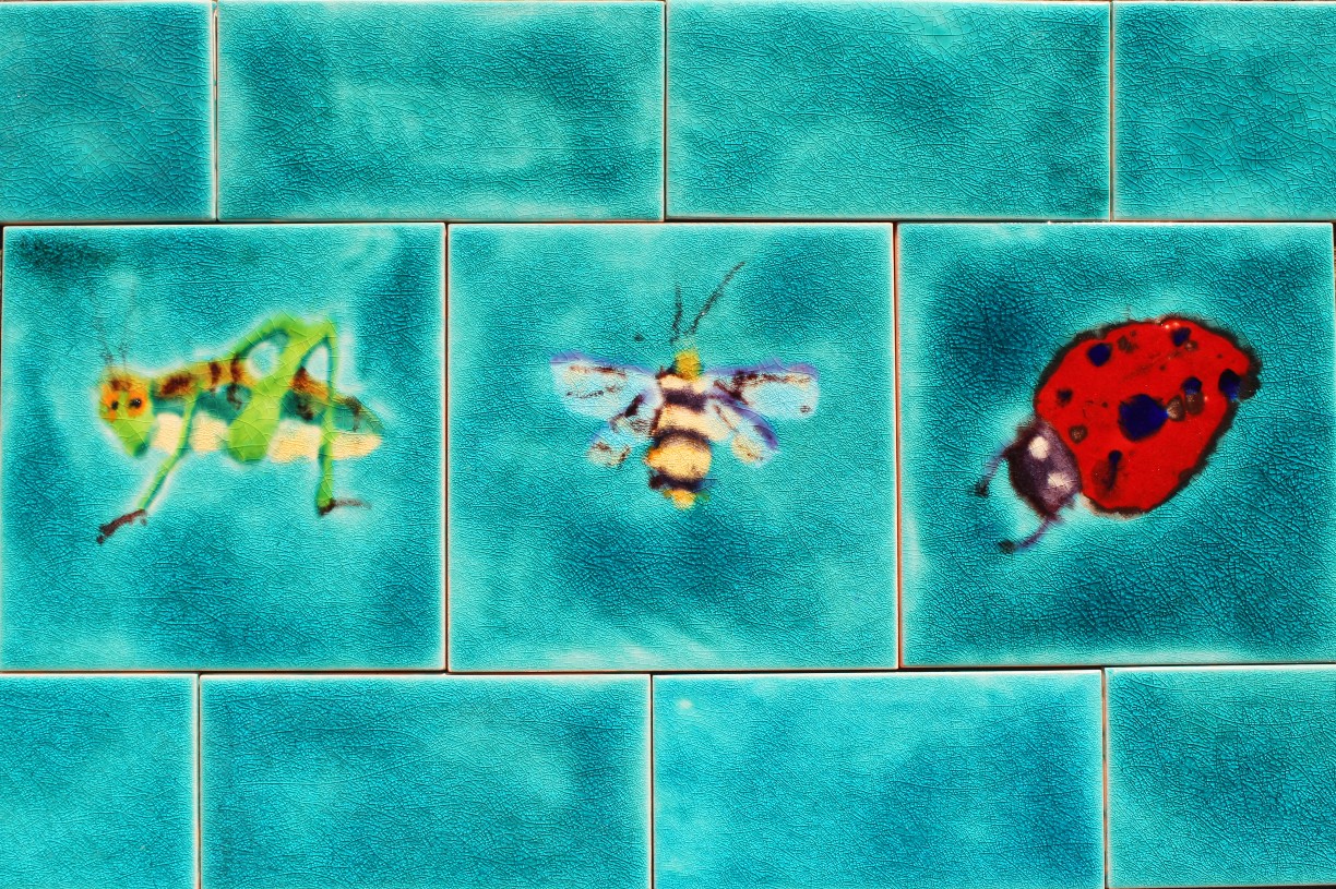 hand decorated insect ceramic tiles