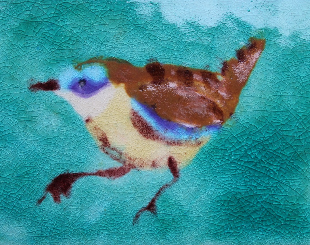 Hand painted decorative Wren bird tile