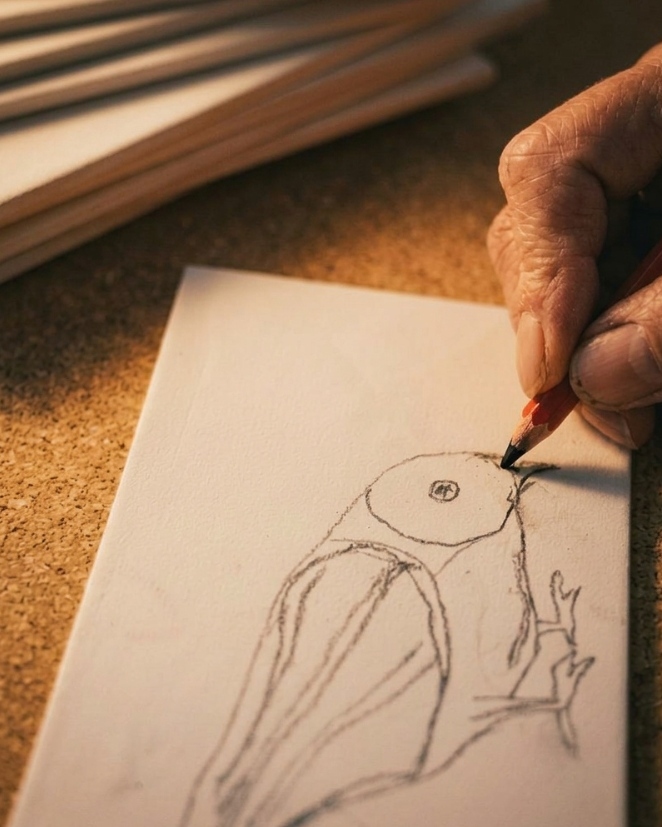 Hand drawing a bird designs onto a tile